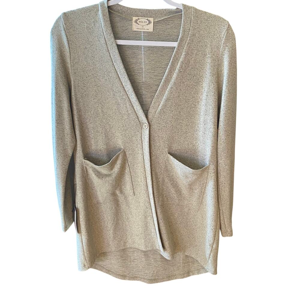 Mia Joy Cardigan Oatmeal Color One Button Womens Size 14